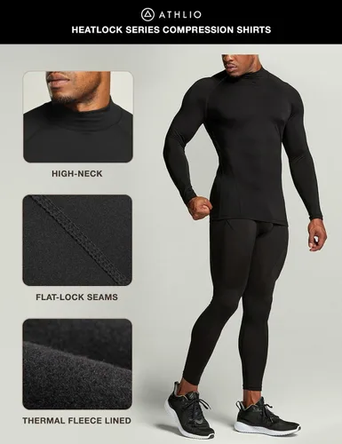 Vista 5 de ATHLIO 2 or 3 Pack Men's Thermal Long Sleeve Compression Shirts, TurtleMock Winter Sports Base Layer, Active Running Shirt