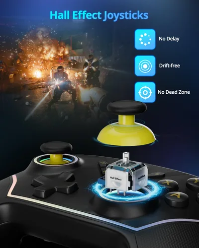 Vista 3 de Multi-Platform Wireless Controller, PC Gaming Controller with 2.4G Adpater/Hall Joysticks/Hall Triggers/1200 mAh Battery/4 Programmable Buttons/RGB
