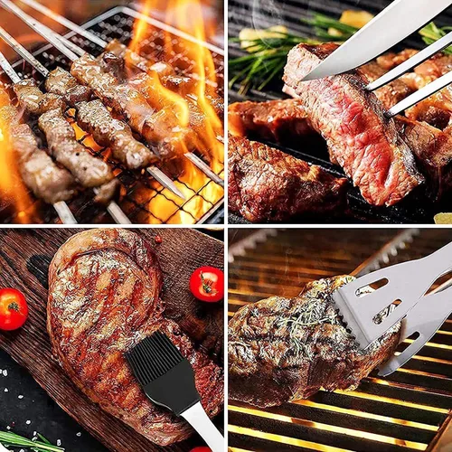 Vista 2 de Kit de accesorios para barbacoa, juego de 20 herramientas de parrilla de barbacoa de acero inoxidable para ahumador, camping, barbacoa, utensilios