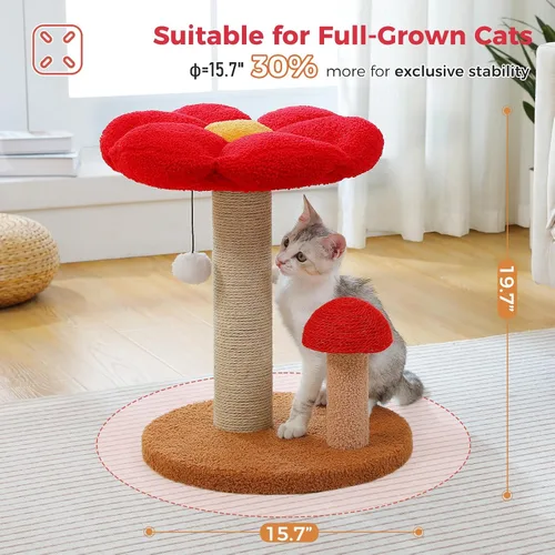 Vista 5 de PETEPELA Poste rascador para gatos, rascador para gatos en forma de hongo, bonita torre de árbol para gatos con poste rascador grueso y cama
