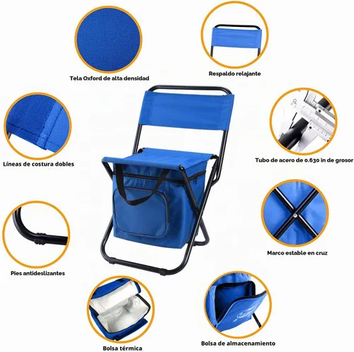 Vista 3 de LEADALLWAY Silla de Pesca con Bolsa Enfriadora Taburete de Pesca Compacto Silla de Camping Plegable