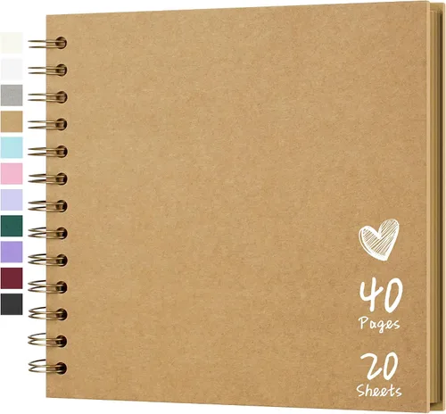 Vista 31 de Álbum de recortes de 7 x 7 pulgadas, álbum de recortes DIY de tapa dura de papel kraft, álbumes de fotos, 40 páginas, perfecto para fotos de 4 x 6