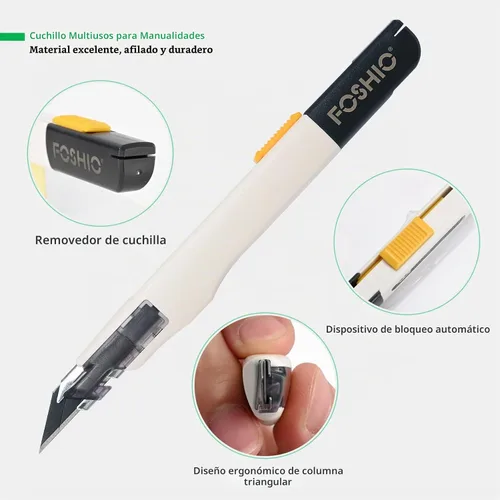 Vista 2 de FOSHIO Cuchillo de manualidades para arte, manualidades, fabricación de modelos, cuchillo utilitario retráctil con bloqueo automático con 10