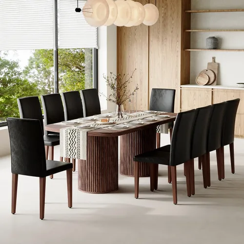 Vista 53 de Mesa de comedor extra larga de 78.7 pulgadas para 6-10 personas, mesa de cocina moderna con bases estriadas, mesa de comedor rectangular de granja
