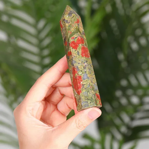 Vista 2 de ZHIYUXI Varitas de cristal curativo de Unakita de 3.7-4 pulgadas, torre de cristal hexagonal, piedra de cristal puntiagudo, cristales grandes