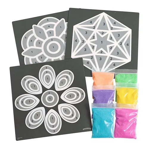 Vista 5 de Colorations World of Art - India Rangoli, 6 diseños con arena, juego de 12