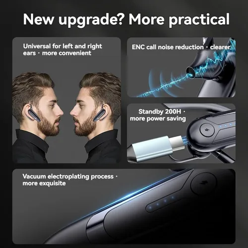 Vista 6 de Auriculares Bluetooth, auricular inalámbrico de una sola oreja con micrófono ENC con cancelación de ruido, 30 horas de tiempo de llamada