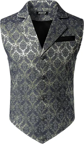 Vista 10 de JEMITOP Chaleco de traje jacquard vintage para hombre Negro