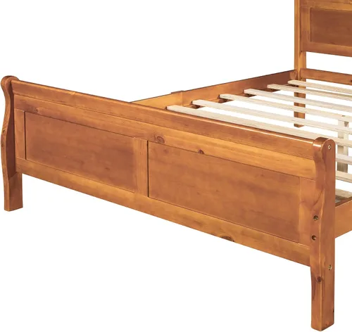 Vista 6 de SOFTSEA Base de cama matrimonial de madera maciza con cabecero y estribo, marco de plataforma de cama de madera maciza con soporte de listones