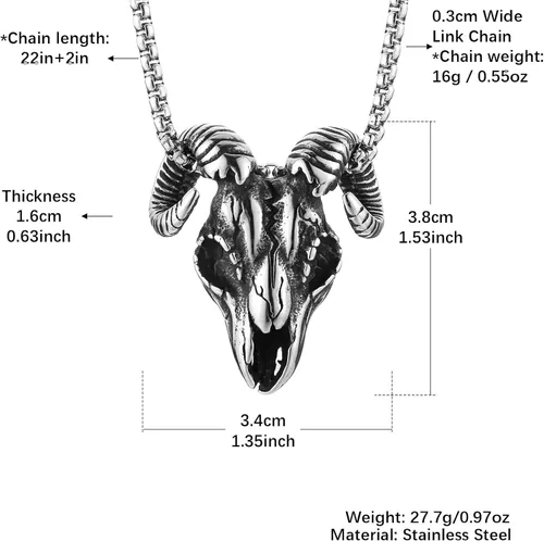Vista 6 de AsAlways Demon Satan Necklace for Men Stainless Steel Retro Gothic Baphomet Goat Head Skull Pendant Necklace Jewelry Gift