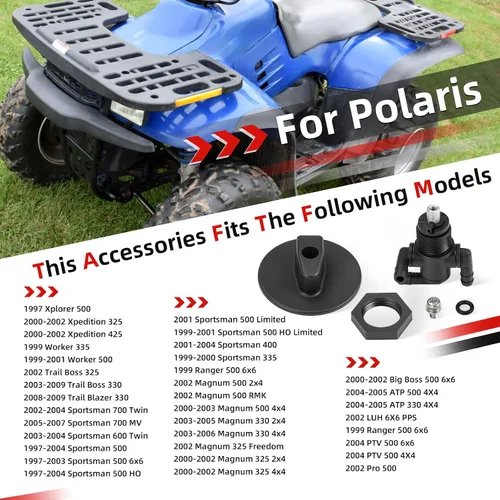 Vista 5 de Válvula de depósito de combustible Petcock 3 vías y tuerca de perilla para Polaris Sportsman 335 400 500 600 700 Twin Magnum Trail Boss 325 330 500