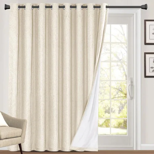 Vista 35 de Cortinas con textura de lino 100% opacas de 64 pulgadas de largo, juego de 2 paneles de cortinas de lino opacas con forro aislante térmico que Arena