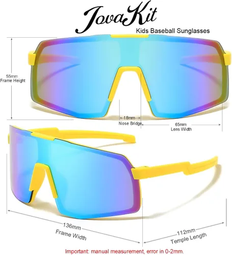 Vista 3 de JOVAKIT Gafas de sol de béisbol para niños y niñas de 3 a 13 años, lentes de sol de béisbol juvenil, UV400, pantallas deportivas de ciclismo