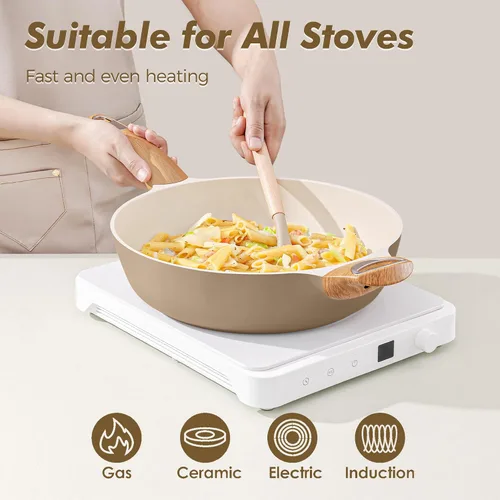 Vista 5 de SENSARTE Juego de utensilios de cocina de cerámica, juego de ollas y sartenes antiadherentes, 20 piezas de utensilios de cocina de inducción,