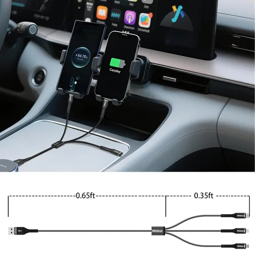 Vista 7 de Cable de carga múltiple corto de 1 pie, paquete de 2 cables de carga 3 en 1, cables universales trenzados para teléfono con conectores