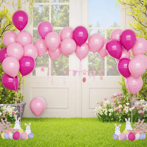 Vista 2 de LovesTown Juego de 140 globos rosados, globos de fiesta de 12 pulgadas, globos de látex grandes, kit de arco de guirnalda para decoraciones