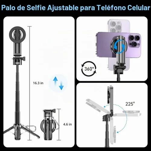 Vista 2 de Trípode magnético para iPhone con control remoto, palo selfie portátil 4 en 1 con soporte extensible, trípode de viaje para teléfono para iPhone 17
