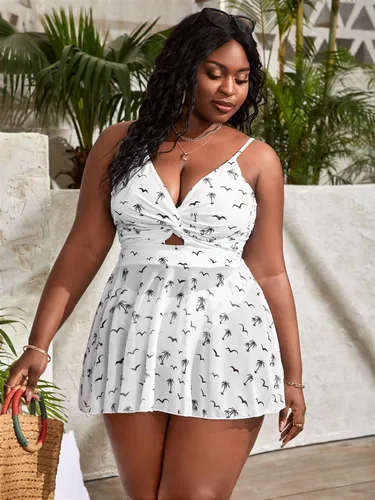 Vista 4 de SOLY HUX Women's Plus Size Tankini Set Twist Front Cut Out Bikini Bathing Suits 2 Piece Swimsuit