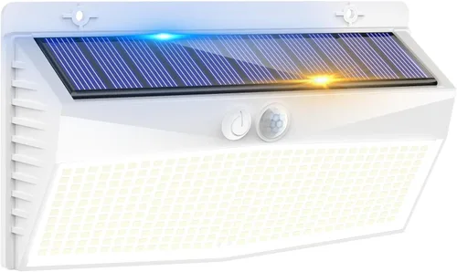 Vista 18 de 368 luces LED solares para exteriores con sensor de movimiento, valla solar con 3 modos de iluminación, seguridad alimentada, impermeable