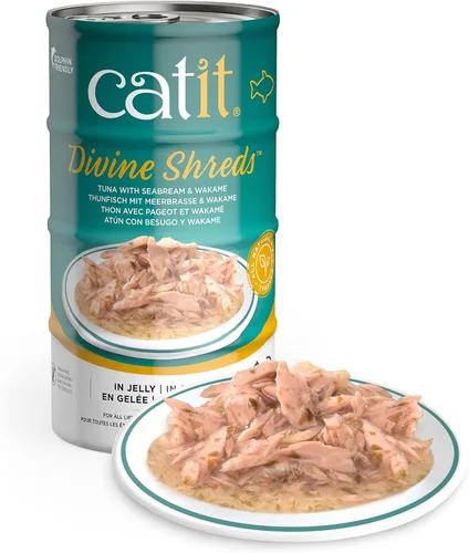 Vista 6 de Catit Divine Shreds in Jelly, adorno prémium para comida para gatos, paquete múltiple de pollo