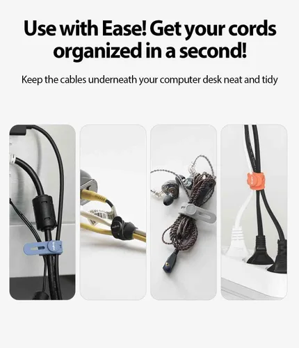 Vista 5 de Ringke Sujetacables de silicona [gestión de cables reutilizables] Organizador de cables flexible, longitud ajustable, clips de cable duraderos