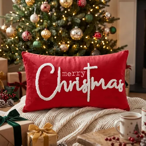 Vista 18 de Boao Merry & Bright - Fundas de almohada lumbar de 12 x 24 pulgadas Rojo Blanco