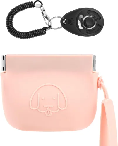 Vista 15 de WALLFID Bolsa de silicona para golosinas de perro, cierre automático, con clicker de entrenamiento para mascotas, bolsa para caminar para perros