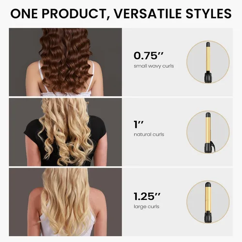 Vista 2 de Juego de rizadores giratorios para cabello largo, varita rizadora automática fácil de usar, obtén ondas de playa, 3 barriles de cerámica