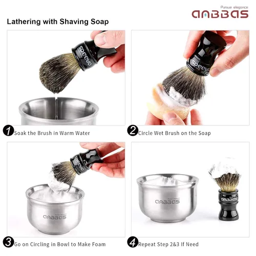 Vista 3 de Anbbas Brocha de afeitar de pelo de tejón, soporte, cuenco de espuma, jabón de 3.5 onzas, maquinilla de afeitar recta con bolsa y corte de afeitar