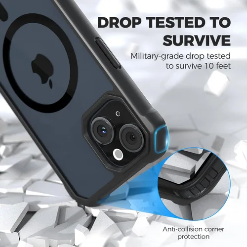 Vista 3 de RAPTIC Funda magnética Air para iPhone 15, funda protectora transparente a prueba de golpes, grado militar probada para caídas de 10 pies, funda