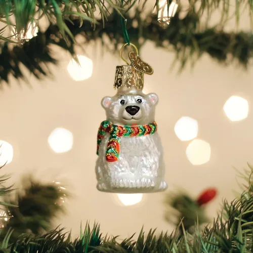 Vista 2 de Old World Christmas Gumdrops - Mini oso polar soplado de cristal para árbol de Navidad