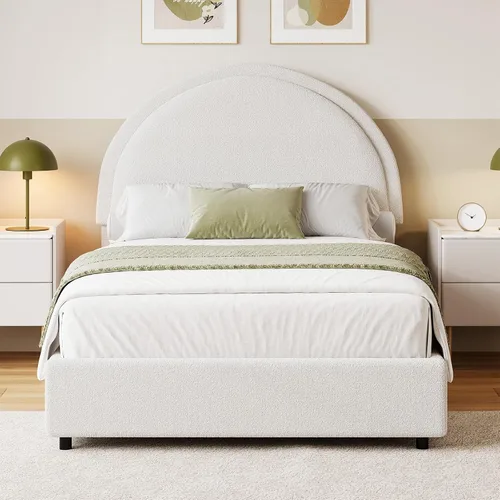 Vista 18 de Base de cama REVOMINCA tamaño Queen, base de cama tapizada de plataforma con cabecero, cama de plataforma suave con esquinas redondas, no se Dgery