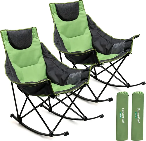 Vista 11 de SUNNYFEEL Silla Mecedora de Camping, Reclinable Acolchada de Lujo, Silla Plegable de Jardín de Gran Tamaño con Bolsillo, Resistente para Naranja