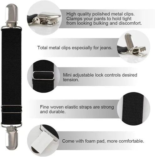 Vista 17 de Boncas Clips elásticos ajustables mejorados para botas, clips para pantalones, estribos, correas para piernas que mantienen tus pantalones metidos