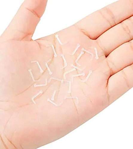 Vista 3 de Joyería 0.63 oz Clear Nose Septum Anillo Retenedor de Hueso Bioflex L Forma Anillos de nariz Studs Piercing Joyería Plana Top