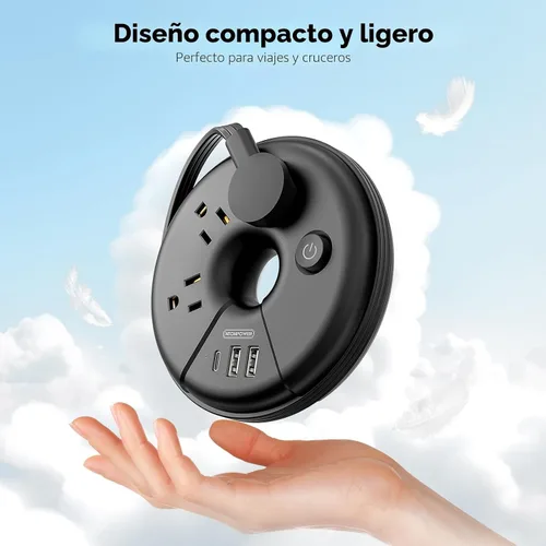 Vista 3 de NTONPOWER Regleta de alimentación de viaje, regleta portátil aprobada para cruceros con 3 tomas, 3 USB (1 USB C), cable de extensión de viaje de 5