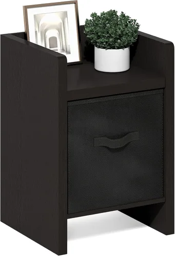 Vista 13 de Furinno Dario - Mesa auxiliar / estante de almacenamiento de noche con cajón de contenedor, pino ámbar/negro, 1 paquete, contenedor superior