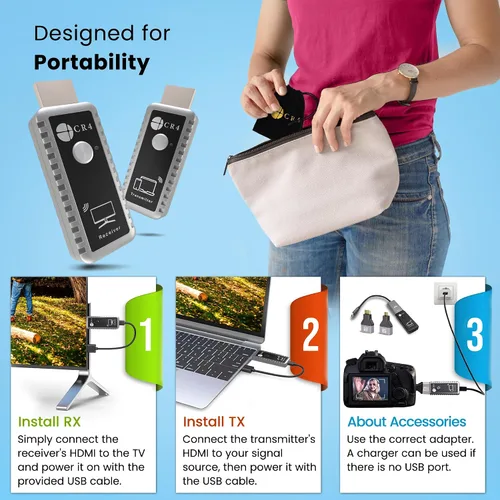 Vista 12 de CR4 Transmisor y receptor HDMI inalámbrico, 5G de baja latencia, Plug & Play, entrada 4K/salida 1080P, kit extensor para transmitir video/audio