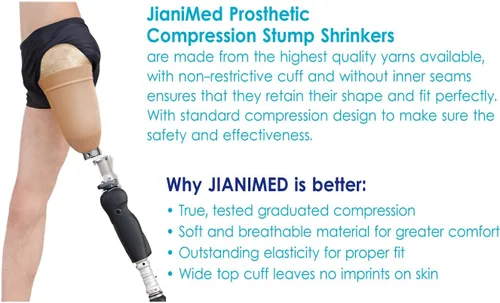 Vista 2 de JianiMed Termoencogedores protésicos por encima de la rodilla, 13.8 in, compresión, calcetines amputados, 20-30, uso diario, Taiwán Excellence L