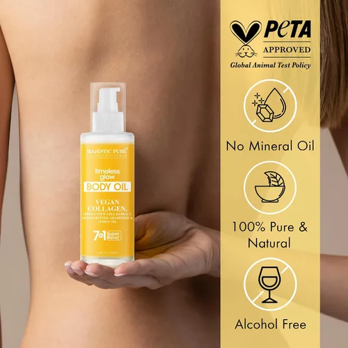 Vista 6 de Majestic Pure Aceite corporal Timeless Glow - Colágeno vegano 100% puro y natural con semilla de uva, jojoba, aceite de limón, aceites corporales