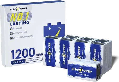 Vista 8 de Blinkspower Paquete de 2 baterías de litio de 9 V, batería de 9 voltios de 1200 mAh, batería de 9 V de larga duración para detectores, no recargable