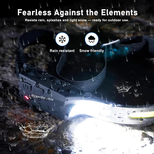 Vista 6 de Linterna frontal LED recargable de 230° de haz ancho, lámpara de cabeza ligera USB-C, larga duración, resistente al agua para campamento