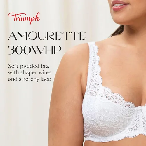 Vista 3 de Triumph Amourette 300 WHP - Brasier ligeramente acolchado con aros para mujer, encaje elástico, cómodo, de apoyo, diseño atemporal, Blanco