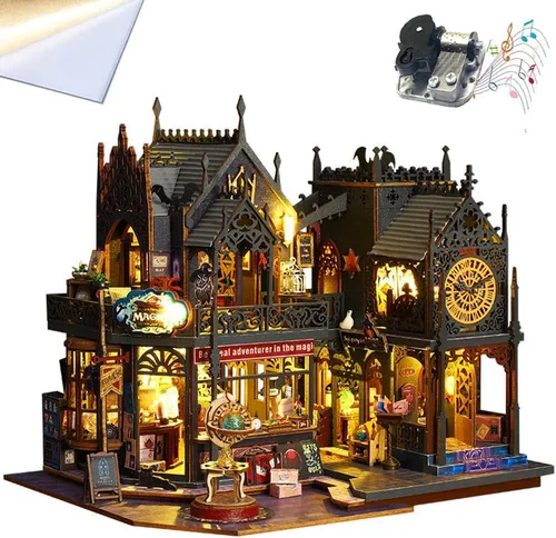 Vista 12 de Mini casa de muñecas de madera 3D con cubierta a prueba de polvo y movimiento de música, kit de casa de muñecas en miniatura y muebles, idea
