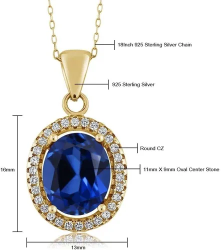 Vista 81 de Gem Stone King Collar con colgante de plata chapada en oro amarillo de 18 quilates de 0.433 x 0.354 in con piedra natal ovalada para mujer