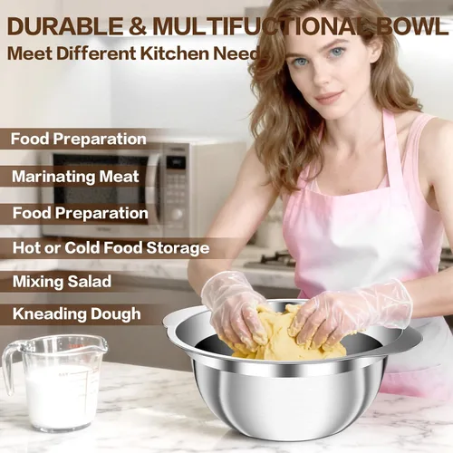 Vista 6 de Colador de acero inoxidable con tazón para mezclar, lavadora de arroz, colador para cocina, colador de arroz, lavado de frutas y verduras, colador