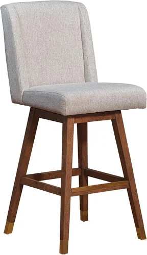 Vista 30 de Armen Living Sicily Modern Farmhouse Taburete giratorio de madera de nogal de 26 pulgadas de altura para encimera de isla de cocina, en piel Crema