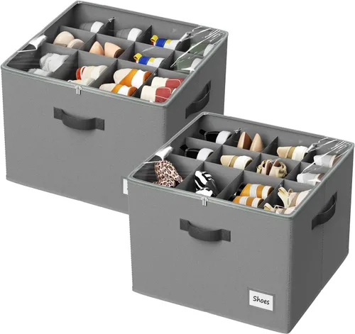 Vista 9 de PHINOX Organizador de zapatos para armario, paquete de 2 cajas organizadoras de zapatos de tela, contenedores de almacenamiento de zapatos