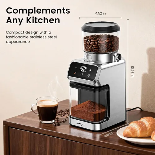 Vista 2 de Molinillo de café eléctrico, molinillo de granos de café Emojoy con 30 ajustes de molienda, molinillo de café con pantalla táctil para uso