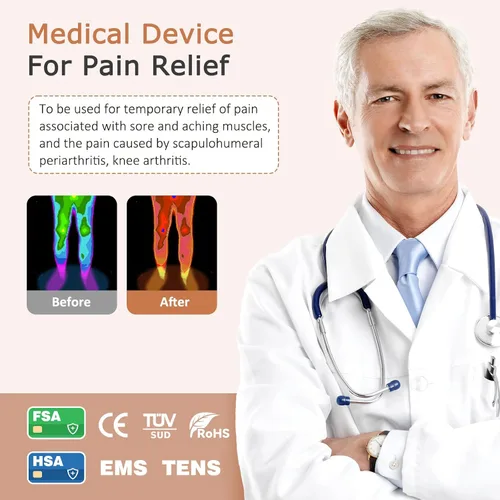 Vista 3 de KNQZE Masajeador de pies para aliviar el dolor de neuropatía - TENS + EMS, tecnología de doble pulso, 10 modos, 20 intensidades, control remoto